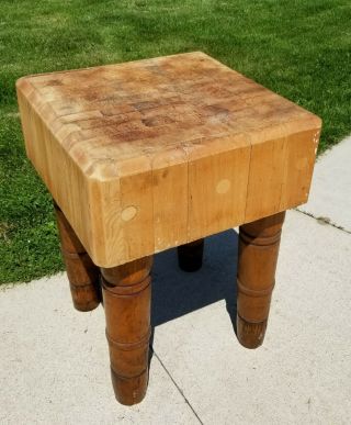 Rare Antique Vintage Solid Maple Butcher Block Table 24 " X 24 " X 33 " Tall.