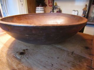 Antique Vintage Large Primitive Turned Wooden Dough Bowl - 17 " - 17 3/4 " X 5 1/2 "