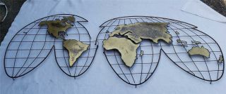 Mid Century Modern C.  Jere Two Piece Huge Wall Sculpture Of World Sgn.  Dated 81