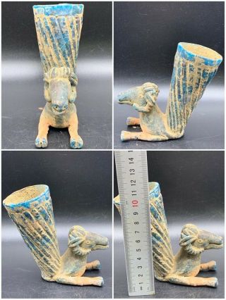Ancient Roman Unique Glass Wonderful Animal Face Wine Rhyton Sr005