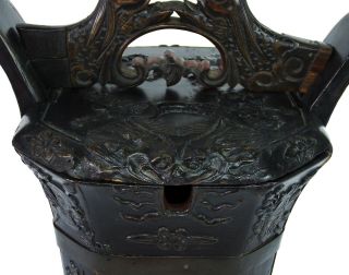 Antique 19th c.  Very Finely Carved Chinese Hardwood Dragon Box Basket Bucket 10