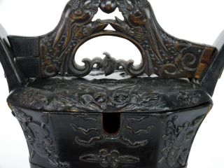 Antique 19th c.  Very Finely Carved Chinese Hardwood Dragon Box Basket Bucket 11