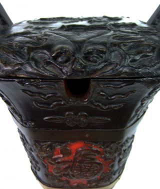 Antique 19th c.  Very Finely Carved Chinese Hardwood Dragon Box Basket Bucket 4