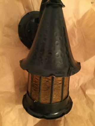 VINTAGE Arts & Crafts Wrought Iron and Slag Glass Exterior Lantern Wall Sconce 4