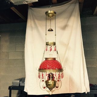 Bradley & Hubbard (B&H) VICTORIAN HANGING LAMP; CHERRY RED 