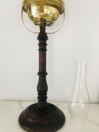 antique oak and brass centre burner kosmos oil lamp 11