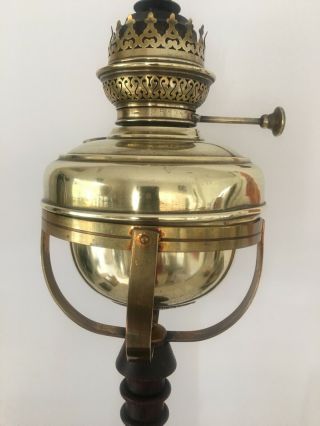 antique oak and brass centre burner kosmos oil lamp 3