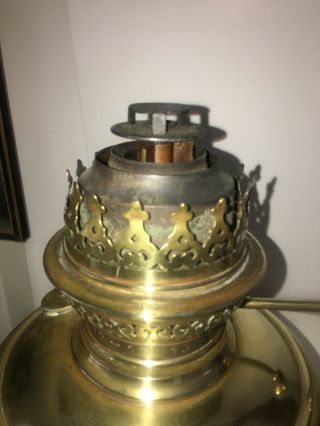 antique oak and brass centre burner kosmos oil lamp 4