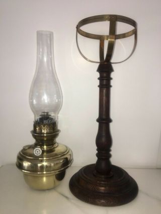 antique oak and brass centre burner kosmos oil lamp 6