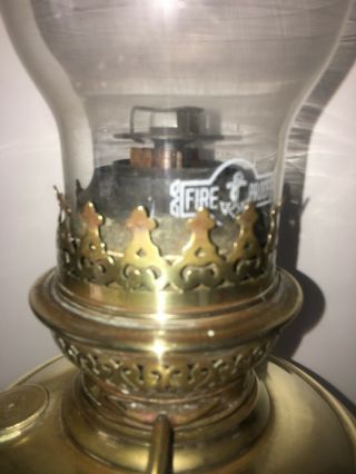 antique oak and brass centre burner kosmos oil lamp 8