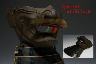 Japan Antique Edo Menpo Iron Yoroi Kabuto Mask Armor Koshirae Katana Samurai 武将