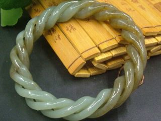 Chinese Antique Celadon Nephrite Hetian - Jade Bangle 3 - Twist Wire Bracelets