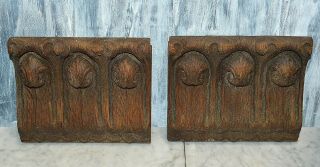 Antique Pair German Black Forest Carved Wood Corbels Brackets Scalloped Edges