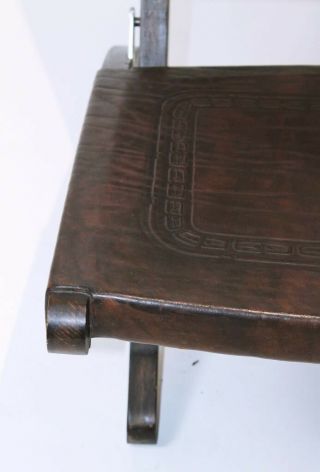 RARE VINTAGE 1970 ' MID CENTURY MODERN TOOLED LEATHER FOLDING LOUNGE CHAIR 11