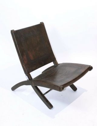 RARE VINTAGE 1970 ' MID CENTURY MODERN TOOLED LEATHER FOLDING LOUNGE CHAIR 3