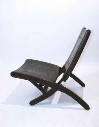 RARE VINTAGE 1970 ' MID CENTURY MODERN TOOLED LEATHER FOLDING LOUNGE CHAIR 9