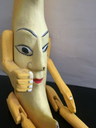 Primitive Folk Art Yellow Crescent Man in the Moon Shelf Sitter Doll Vintage 7