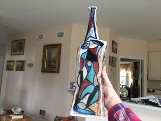Fantoni Mcm Art Pottery Vase Abstract Figures 17 3/4 Inches Tall Repaired