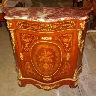Stunning black Marble top with marquetry Louis XV style commode Credenza 2