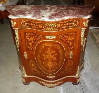 Stunning black Marble top with marquetry Louis XV style commode Credenza 3