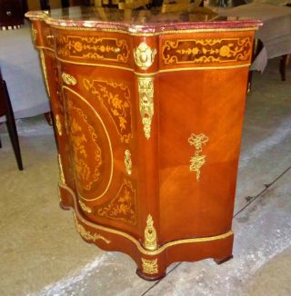 Stunning black Marble top with marquetry Louis XV style commode Credenza 4