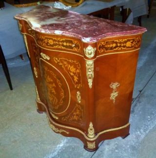 Stunning black Marble top with marquetry Louis XV style commode Credenza 5