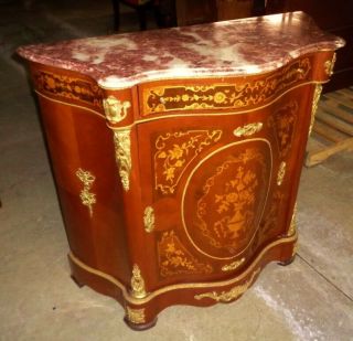 Stunning black Marble top with marquetry Louis XV style commode Credenza 7