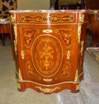 Stunning black Marble top with marquetry Louis XV style commode Credenza 8