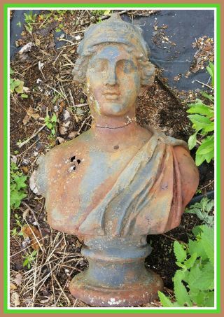 Lg Woman Lady Bust Closed Eyes Vtg Unearthed Cast Iron Garden Ornament Statue