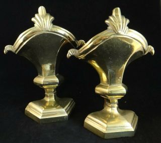 Pr.  English Geo Iii Solid Brass Fire Dogs (?) Vase Forms W/ Old Wood.  10 ½”t