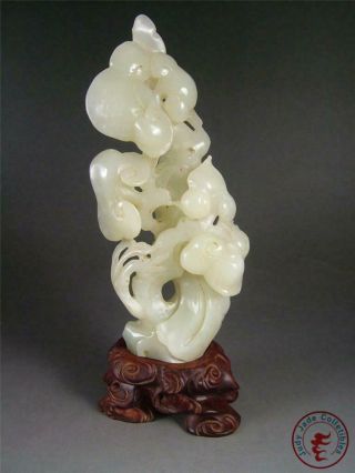 Fine Old Chinese Celadon Nephrite Jade Carved Ruyi Statue Everything Ok W/ Stand