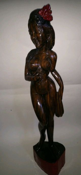 Wood Carved Figurine Polynesian Wood Caved Figure Of Naked Woman Nude Carving