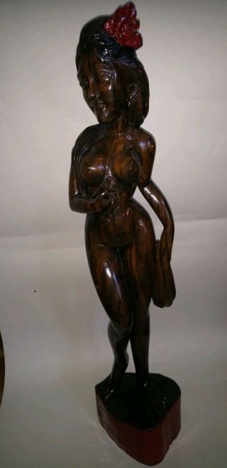 Wood carved figurine Polynesian wood caved figure of naked woman Nude carving 2