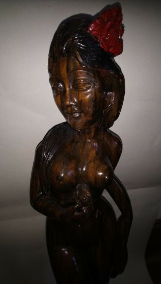 Wood carved figurine Polynesian wood caved figure of naked woman Nude carving 3