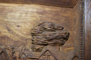 antique hand carved wood village scene wall relief art plaque sculpture Folk art 10