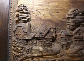 antique hand carved wood village scene wall relief art plaque sculpture Folk art 5