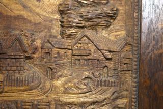 antique hand carved wood village scene wall relief art plaque sculpture Folk art 7