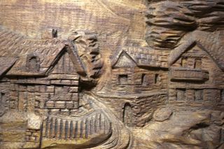 antique hand carved wood village scene wall relief art plaque sculpture Folk art 9