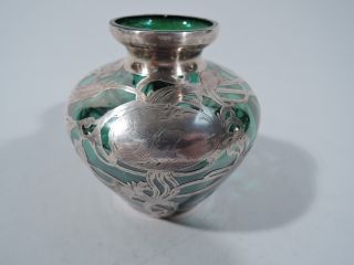 International La Pierre Vase - American Emerald Green Glass & Silver Overlay