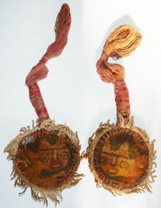 Chancay Pre - Columbian Textile Ear Ornaments