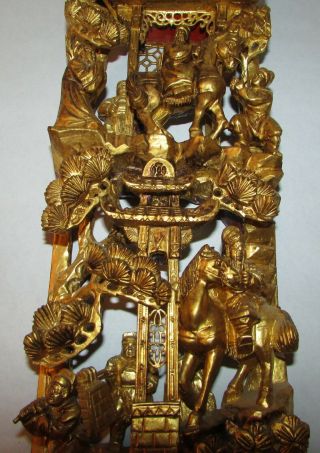 25 " Fine Old Chinese Gold Gilt Relief Carved Wood Wall Hanging Panel Lacquer