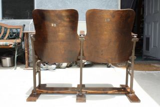 1930 ' s ANTIQUE VINTAGE WOODEN DOUBLE THEATER CHAIRS FOLDING 4
