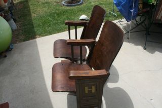 1930 ' s ANTIQUE VINTAGE WOODEN DOUBLE THEATER CHAIRS FOLDING 9