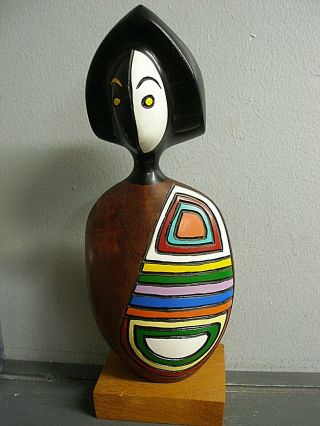 Vintage Studio Art Abstract Sculpture Wooden Figurine Pride Multi - Color Enamel
