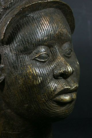 Life Size Ife Bronze African Oni Queen Head - Nigeria Benin,  Tribal Art