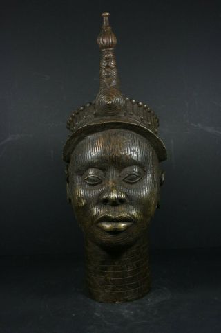 Life size IFE bronze African ONI Queen head - Nigeria Benin,  TRIBAL ART 2