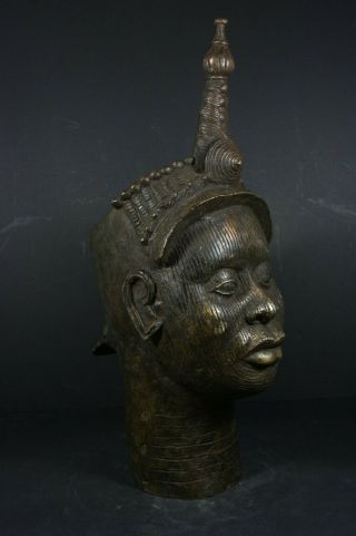 Life size IFE bronze African ONI Queen head - Nigeria Benin,  TRIBAL ART 3