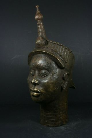 Life size IFE bronze African ONI Queen head - Nigeria Benin,  TRIBAL ART 4