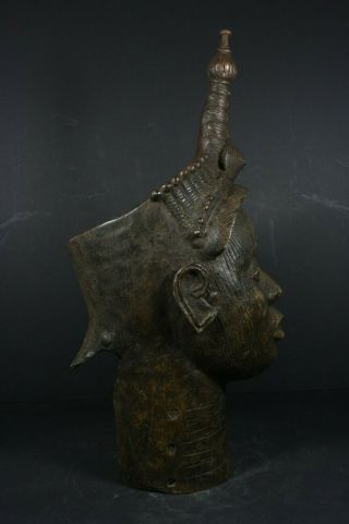 Life size IFE bronze African ONI Queen head - Nigeria Benin,  TRIBAL ART 7