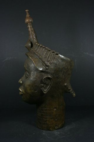 Life size IFE bronze African ONI Queen head - Nigeria Benin,  TRIBAL ART 8
